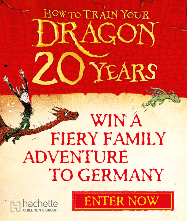 Competition for How to Train Your Dragon. Prize is a 3 day trip to Soltau, Germany, air travel, entry to Heide Park, 2 nights at Heide Park hotel, a personalised video message from Cressida Cowell, A full set of How to Train Your Dragons books and £100 of National Book Tokens