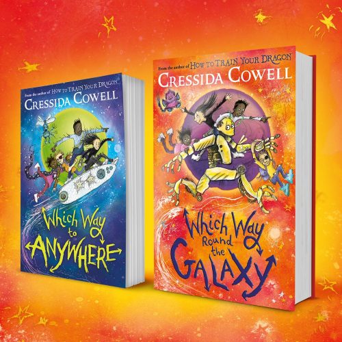 Paperback editions of Which Way to Anywhere and Which Way Round the Galaxy by Cressida Cowell